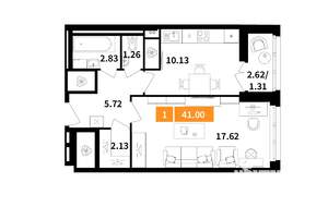 1-к квартира, строящийся дом, 41м2, 9/14 этаж