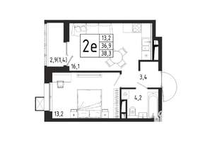 1-к квартира, вторичка, 38м2, 5/12 этаж