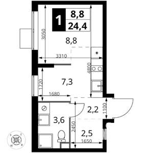 Студия квартира, вторичка, 24м2, 11/17 этаж