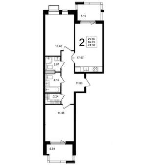 2-к квартира, строящийся дом, 74м2, 4/5 этаж