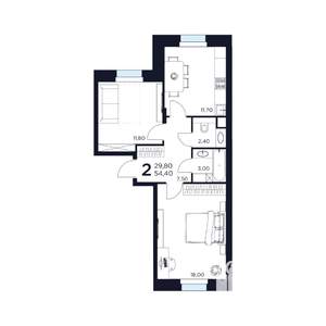 2-к квартира, строящийся дом, 54м2, 1/17 этаж