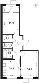 2-к квартира, вторичка, 55м2, 6/8 этаж
