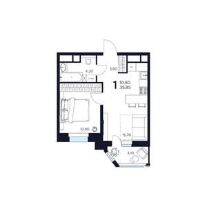 1-к квартира, строящийся дом, 36м2, 2/17 этаж