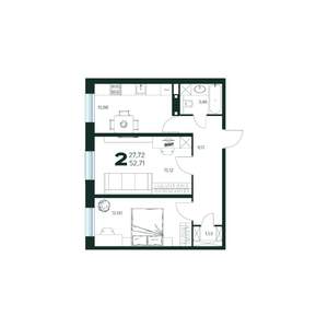 2-к квартира, вторичка, 53м2, 1/9 этаж