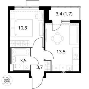 1-к квартира, вторичка, 33м2, 9/17 этаж