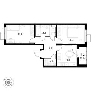 2-к квартира, вторичка, 57м2, 3/17 этаж