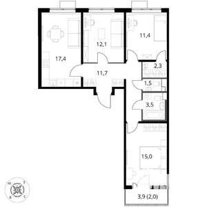 3-к квартира, вторичка, 77м2, 15/17 этаж