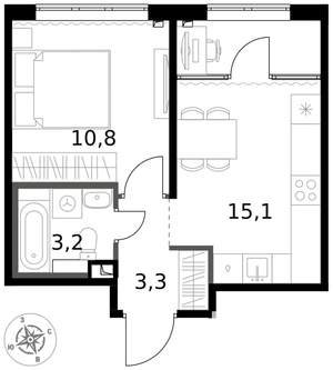 1-к квартира, вторичка, 32м2, 2/17 этаж
