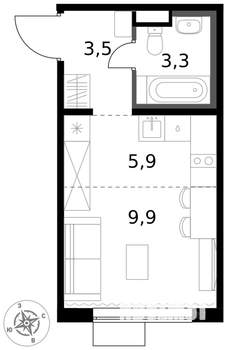 Студия квартира, вторичка, 23м2, 6/17 этаж