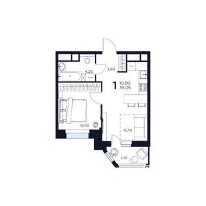 1-к квартира, строящийся дом, 35м2, 8/17 этаж