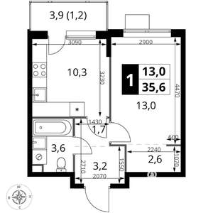 1-к квартира, вторичка, 36м2, 15/17 этаж