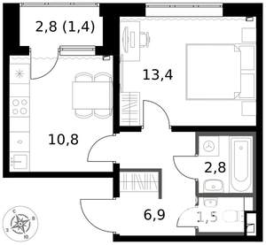 1-к квартира, вторичка, 37м2, 2/17 этаж