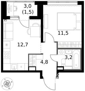1-к квартира, вторичка, 34м2, 2/17 этаж