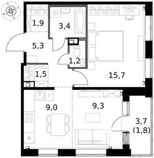 2-к квартира, вторичка, 49м2, 2/17 этаж