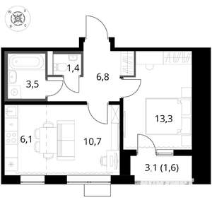 2-к квартира, вторичка, 43м2, 3/17 этаж