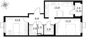 2-к квартира, вторичка, 55м2, 3/17 этаж
