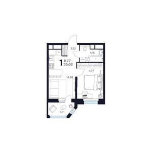 1-к квартира, строящийся дом, 36м2, 12/17 этаж