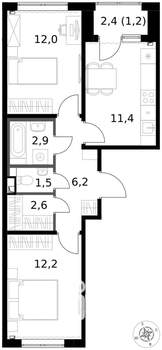 2-к квартира, вторичка, 50м2, 2/17 этаж