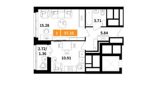 1-к квартира, вторичка, 37м2, 3/17 этаж