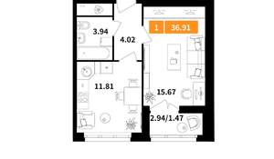 1-к квартира, вторичка, 37м2, 6/7 этаж