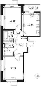 2-к квартира, вторичка, 57м2, 7/8 этаж