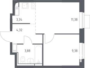 1-к квартира, строящийся дом, 32м2, 5/12 этаж