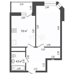 1-к квартира, вторичка, 39м2, 6/6 этаж