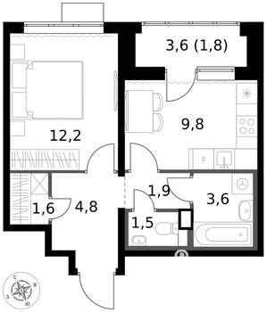 1-к квартира, вторичка, 37м2, 3/17 этаж