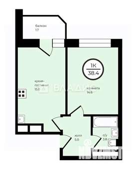 1-к квартира, вторичка, 38м2, 13/17 этаж