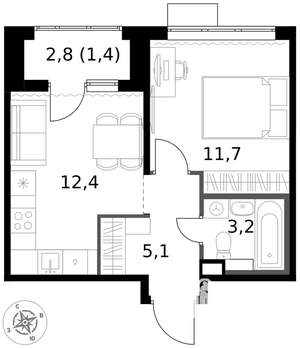 1-к квартира, вторичка, 34м2, 15/17 этаж