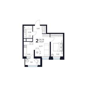 2-к квартира, вторичка, 41м2, 7/17 этаж