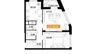 2-к квартира, вторичка, 56м2, 14/14 этаж