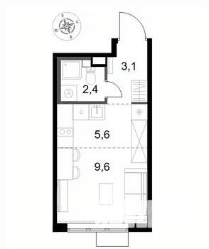 1-к квартира, вторичка, 21м2, 2/6 этаж