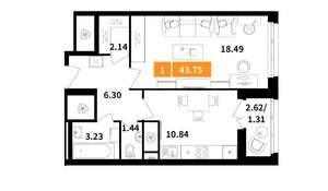 1-к квартира, вторичка, 44м2, 8/14 этаж