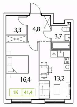 1-к квартира, вторичка, 41м2, 17/18 этаж