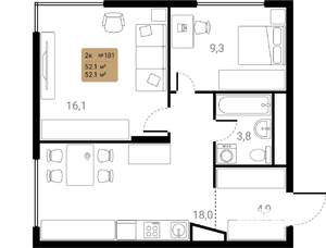 2-к квартира, вторичка, 52м2, 17/28 этаж