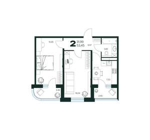 2-к квартира, вторичка, 53м2, 2/9 этаж