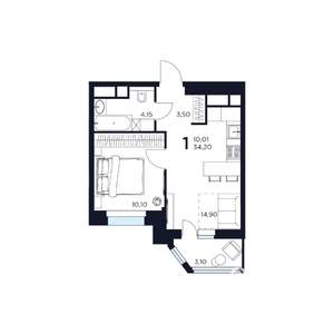 1-к квартира, строящийся дом, 34м2, 12/17 этаж