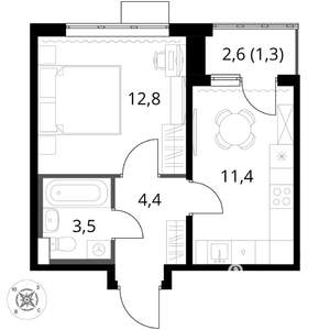 1-к квартира, вторичка, 33м2, 4/17 этаж
