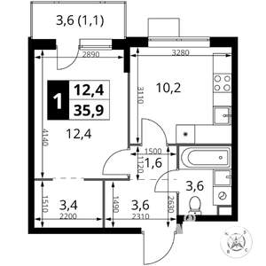 1-к квартира, вторичка, 36м2, 6/17 этаж