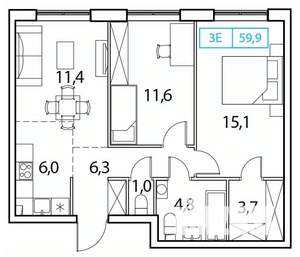 2-к квартира, вторичка, 60м2, 16/18 этаж