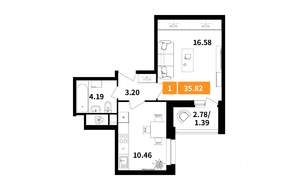 1-к квартира, строящийся дом, 36м2, 14/17 этаж