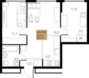 2-к квартира, вторичка, 50м2, 25/28 этаж