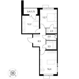 2-к квартира, вторичка, 59м2, 6/16 этаж