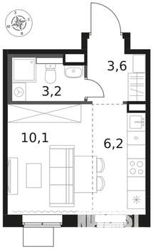 Студия квартира, вторичка, 23м2, 10/17 этаж