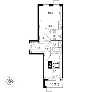 2-к квартира, вторичка, 49м2, 14/17 этаж