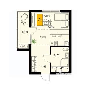 Студия квартира, вторичка, 21м2, 17/20 этаж
