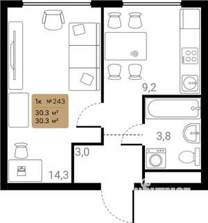 1-к квартира, вторичка, 30м2, 22/28 этаж