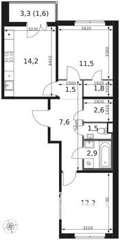 2-к квартира, вторичка, 57м2, 2/8 этаж