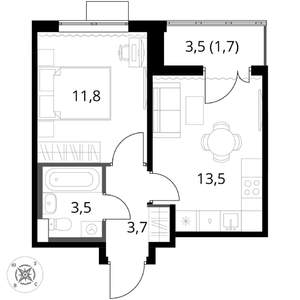 1-к квартира, вторичка, 34м2, 9/17 этаж